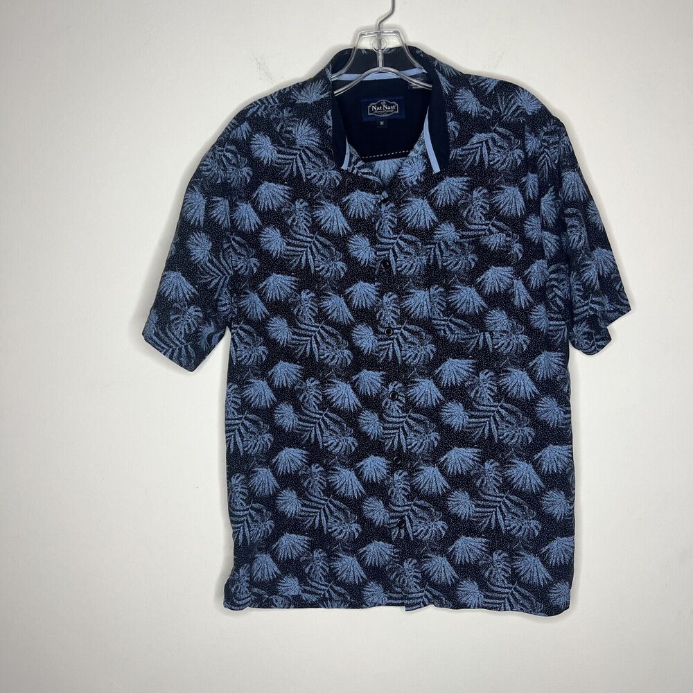 Nat Nast Mens Short Sleeve Button Up Silk Blend Shirt Size Medium Luxe Printed